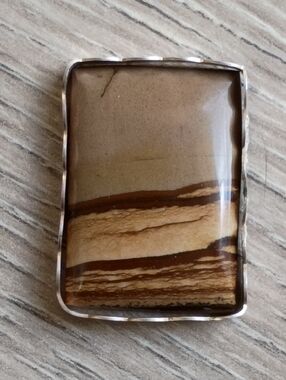 African Queen Picture Jasper Gemstone Pendant Silver Old Stock Unfinished